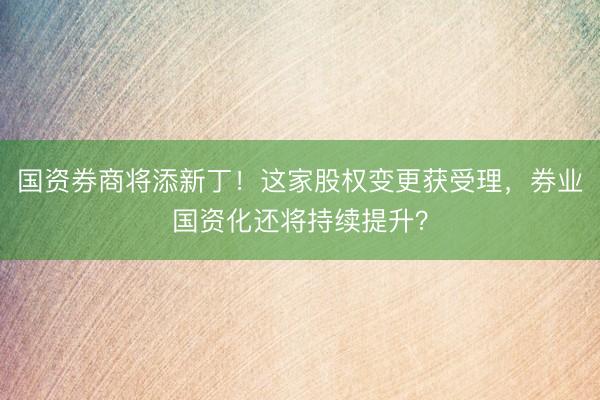 国资券商将添新丁！这家股权变更获受理，券业国资化还将持续提升？