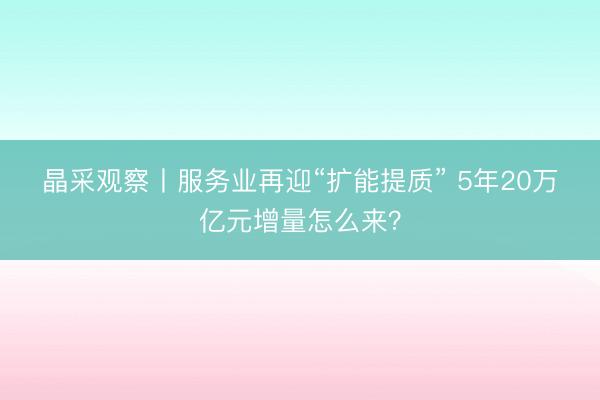 晶采观察丨服务业再迎“扩能提质” 5年20万亿元增量怎么来？