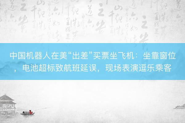 中国机器人在美“出差”买票坐飞机：坐靠窗位，电池超标致航班延误，现场表演逗乐乘客