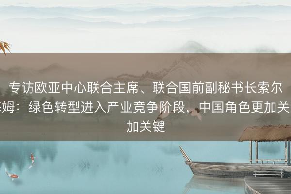 专访欧亚中心联合主席、联合国前副秘书长索尔海姆：绿色转型进入产业竞争阶段，中国角色更加关键