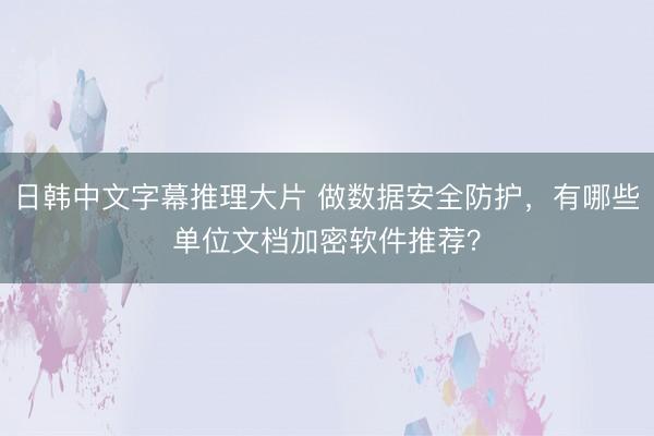 日韩中文字幕推理大片 做数据安全防护，有哪些单位文档加密软件推荐？