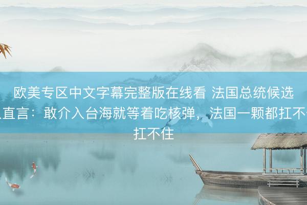 欧美专区中文字幕完整版在线看 法国总统候选人直言：敢介入台海就等着吃核弹，法国一颗都扛不住