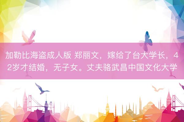 加勒比海盗成人版 郑丽文，嫁给了台大学长，42岁才结婚，无子女。丈夫骆武昌中国文化大学