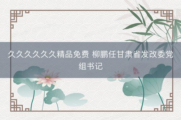 久久久久久久精品免费 柳鹏任甘肃省发改委党组书记