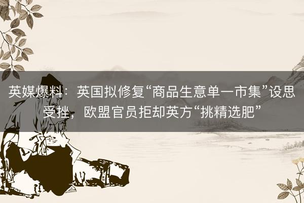 英媒爆料：英国拟修复“商品生意单一市集”设思受挫，欧盟官员拒却英方“挑精选肥”