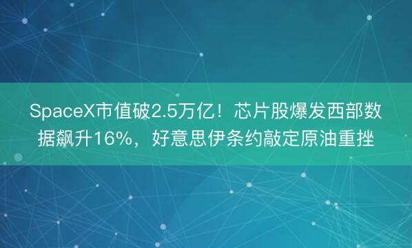 SpaceX市值破2.5万亿!芯片股爆发西部数据飙升16%,好意思伊条约敲定原油重挫